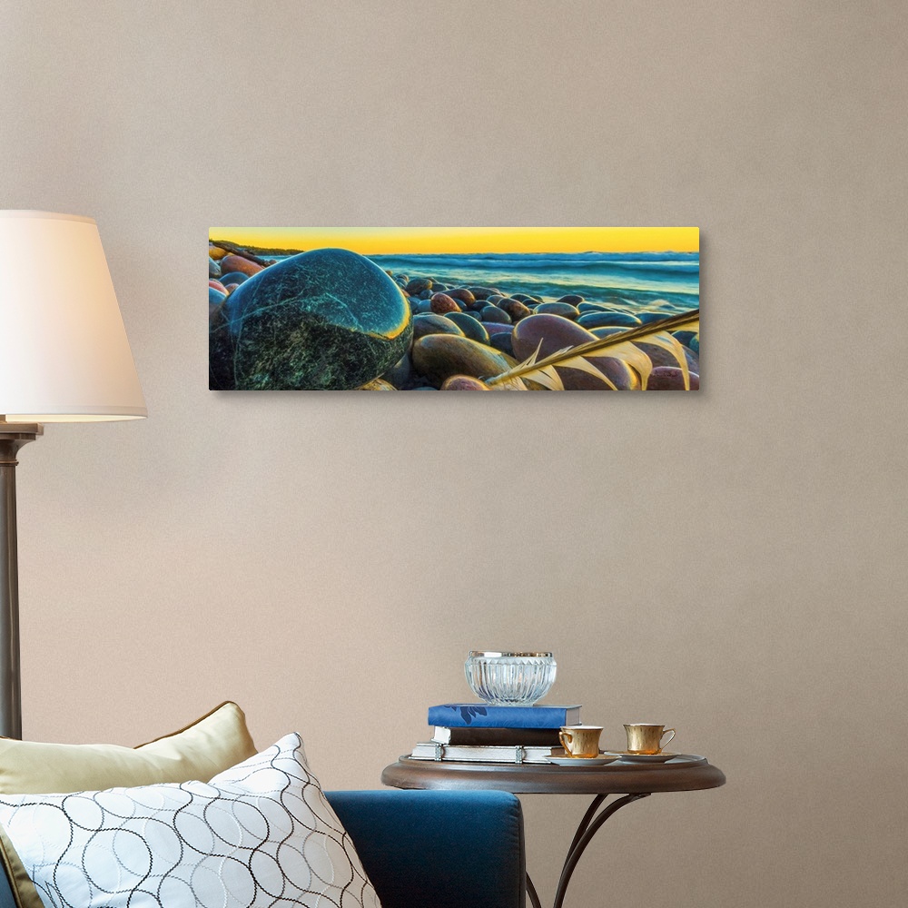 A traditional room featuring Digital photo art of Pebble Beach on the shores of Lake Superior, Marathon, ON, Canada.