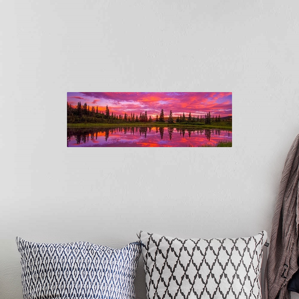 A bohemian room featuring Sunset reflected in Nugget Pond, Denali National Park, Alaska.