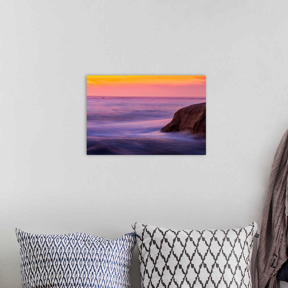 A bohemian room featuring Rocks & Ocean Waves at sunset along the California Coast near Carmel, California, USA.
