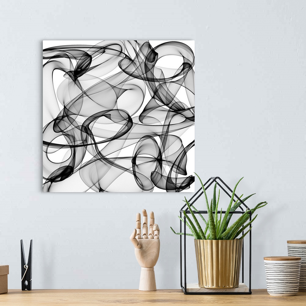 A bohemian room featuring Generated black and white abstract pattern.