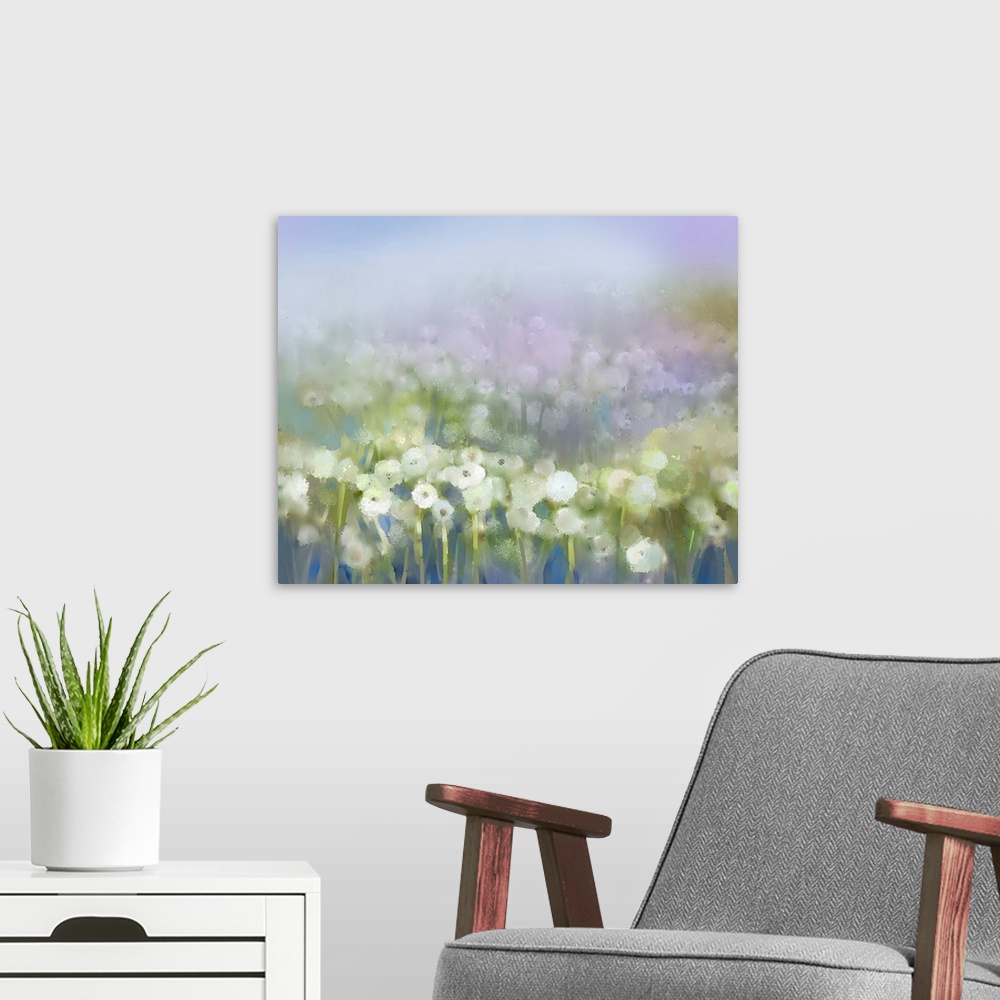 A modern room featuring Abstract flower plant, originally an oil painting.