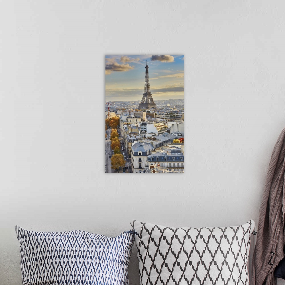 A bohemian room featuring Aerial Panoramic Cityscape View Of Paris, France With The Eiffel Tower On A Fall Day