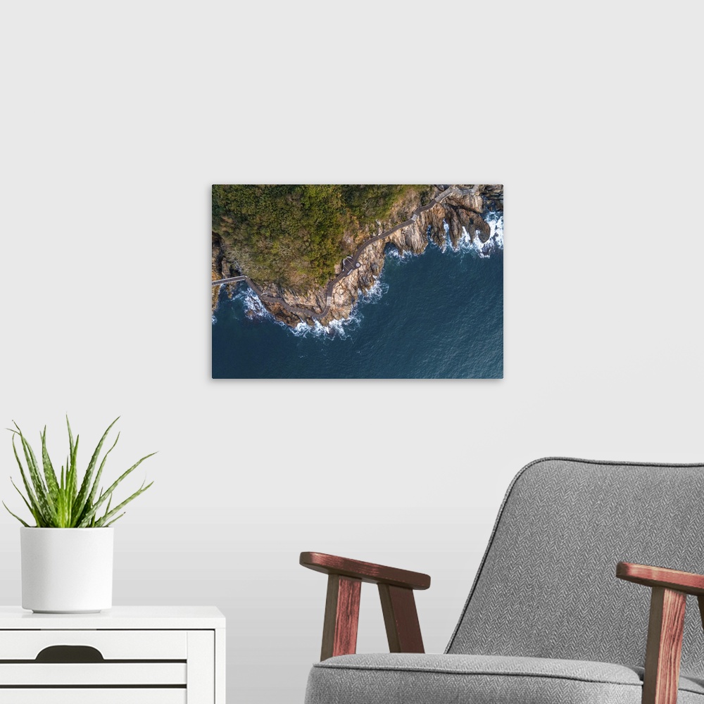 A modern room featuring Aerial View Of Coastline From Drone