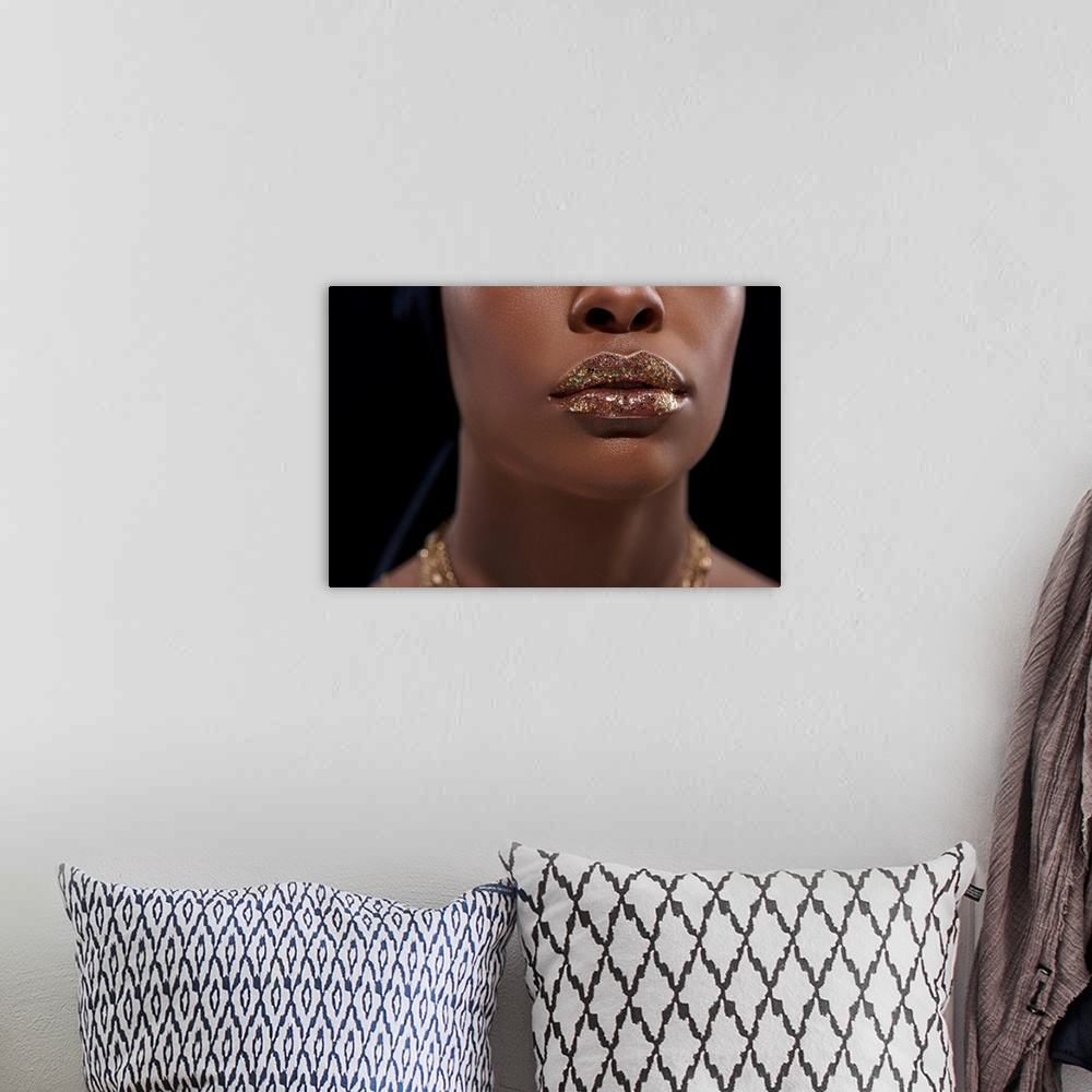 A bohemian room featuring African-American Woman With Sparkling Lip Gloss