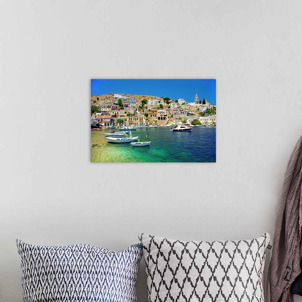 A bohemian room featuring Amazing Greece - pictorial island Symi.