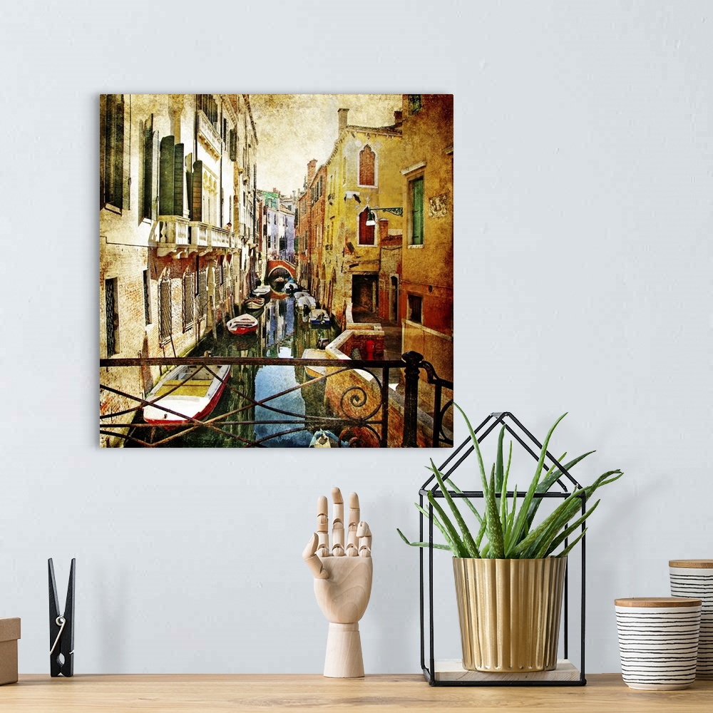 A bohemian room featuring Amazing Venice - artwork in painting style.