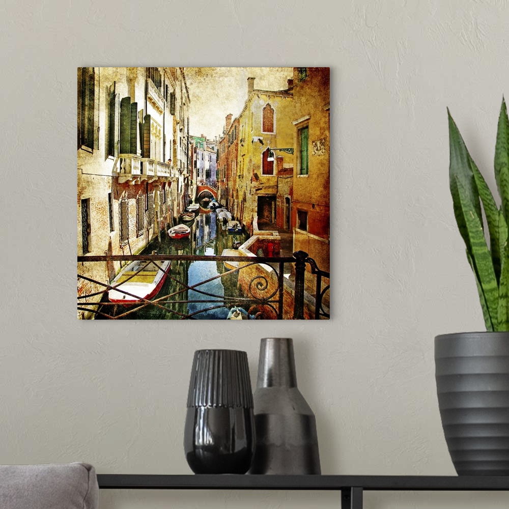 A modern room featuring Amazing Venice - artwork in painting style.