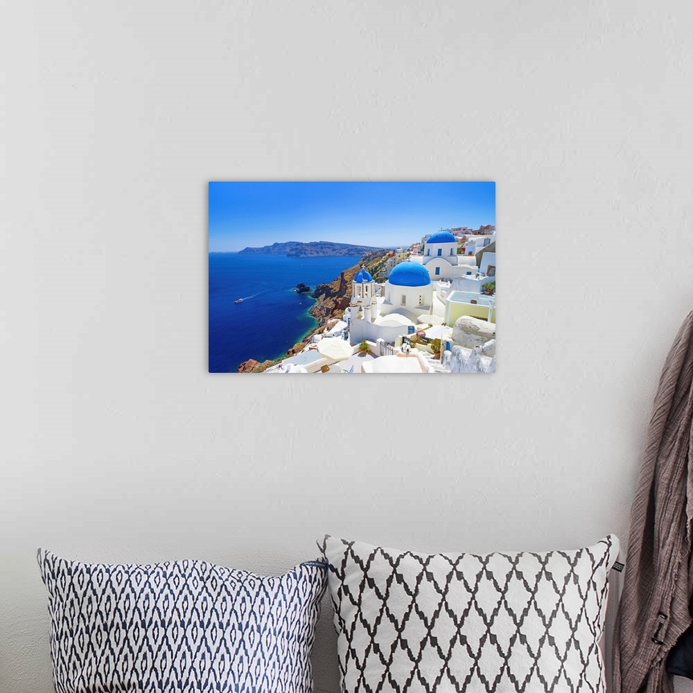 A bohemian room featuring White architecture of Oia village on Santorini island, Greece.