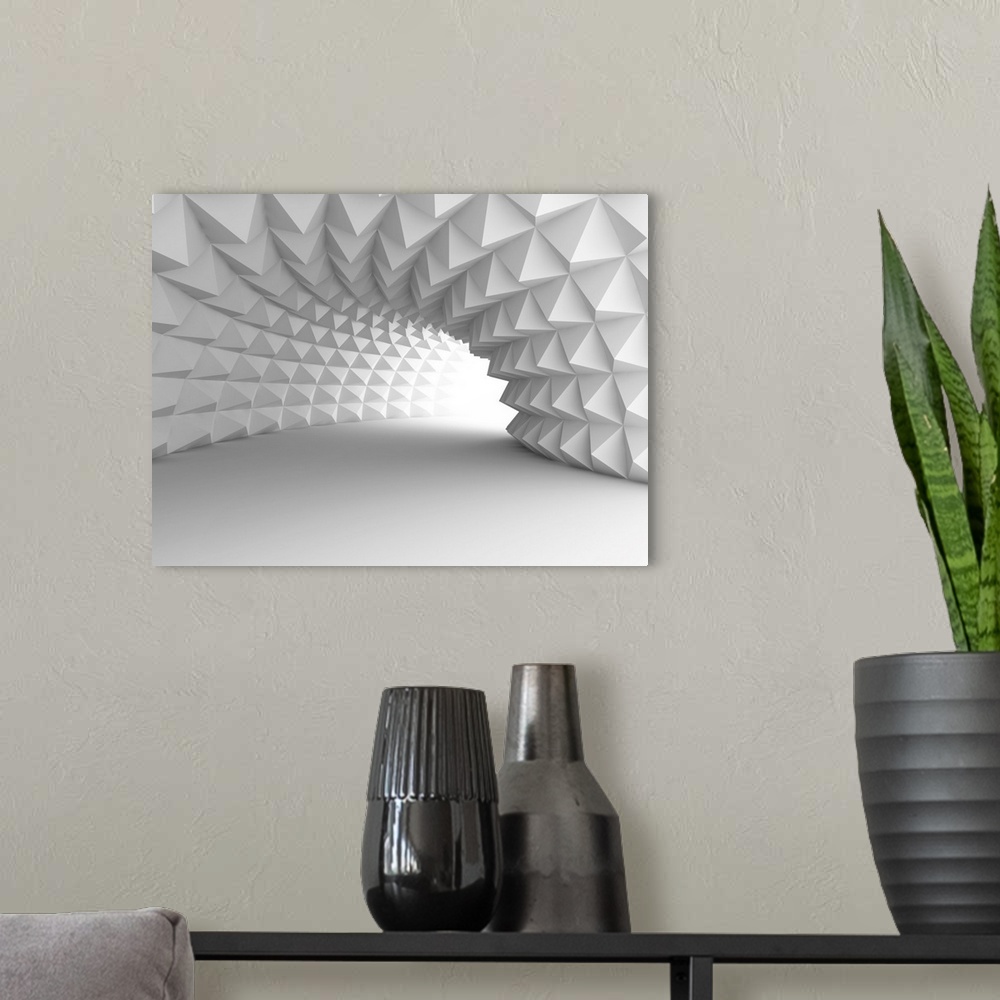 A modern room featuring Abstract architecture tunnel with light background. 3D render illustration.