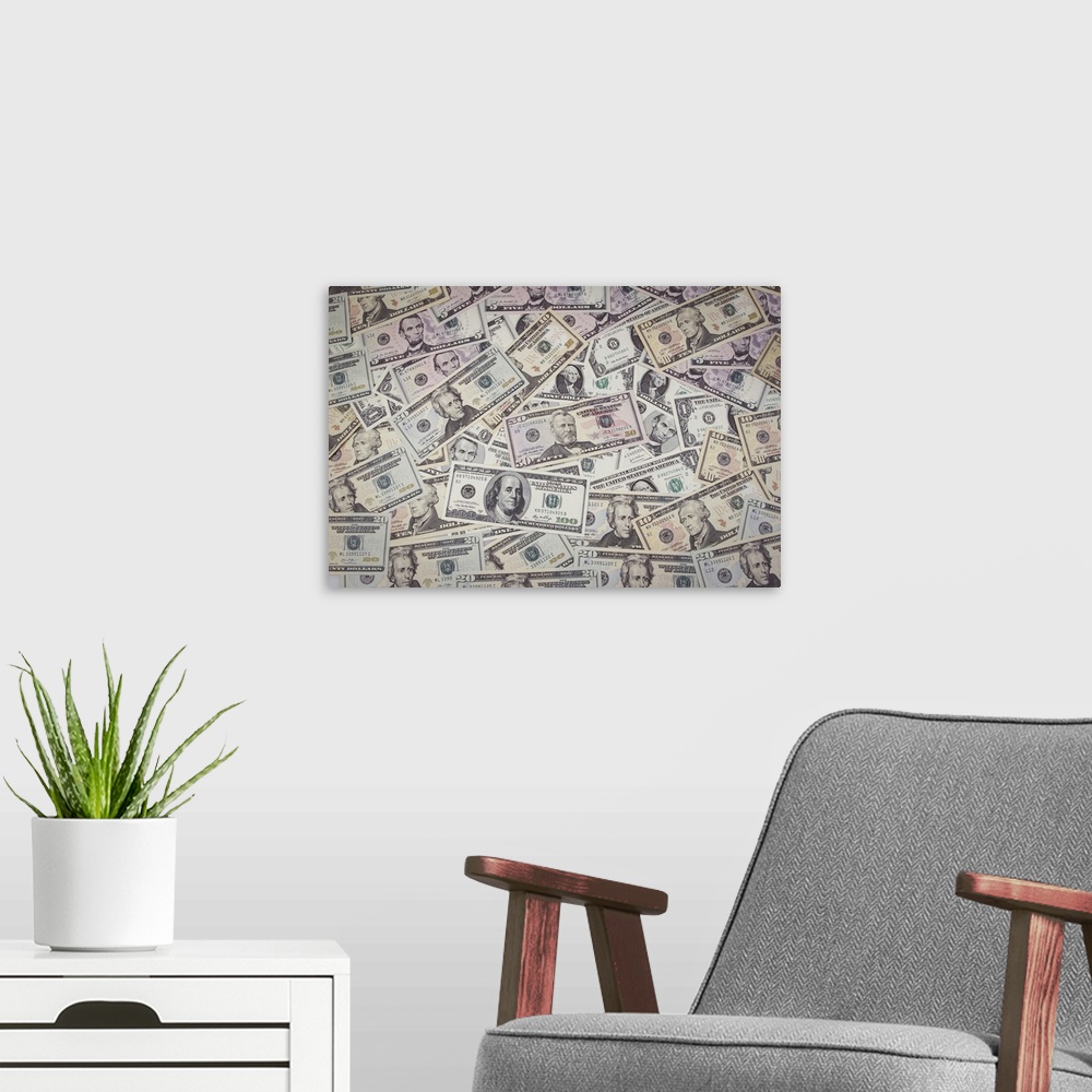 A modern room featuring Assorted American Banknotes
