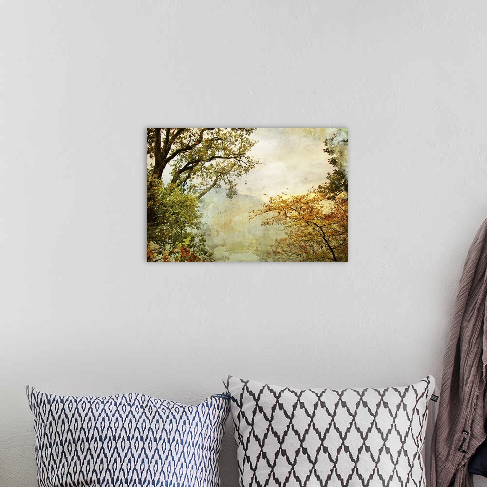 A bohemian room featuring Autumn - artwork in painting style.