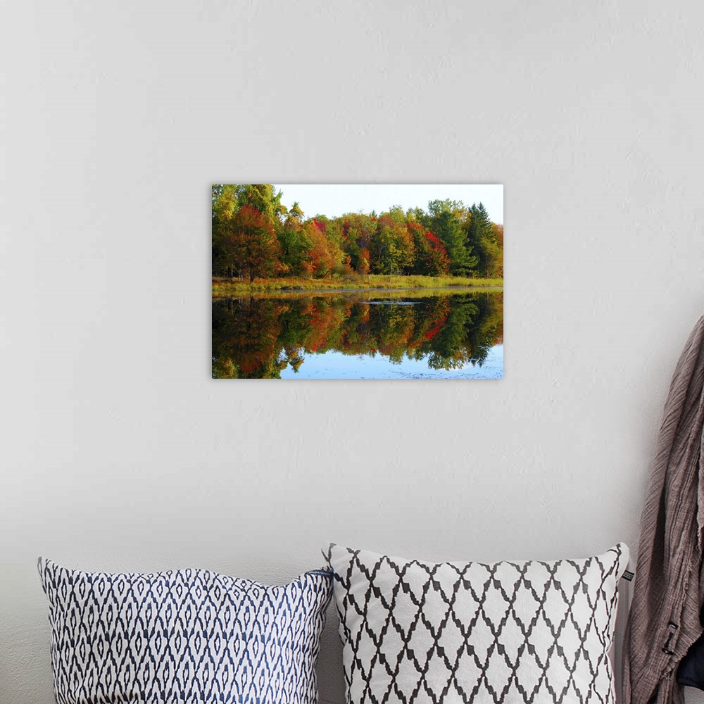 A bohemian room featuring Scenic autumn lake in late September.