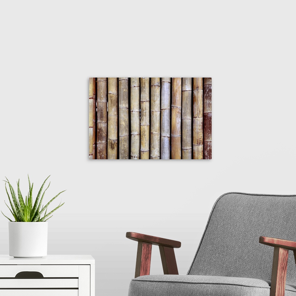 A modern room featuring Background from old bamboo sticks, wood texture.