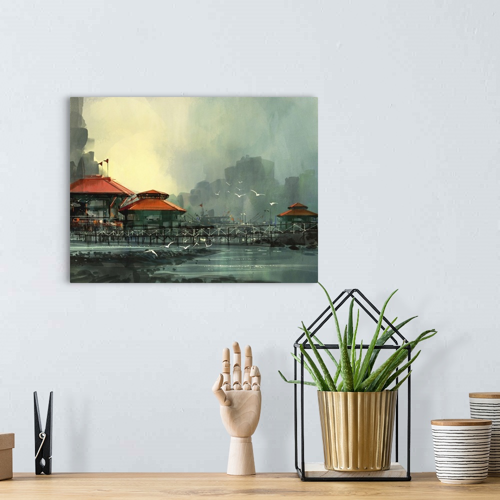 A bohemian room featuring Beautiful Harbor And Fishing Village
