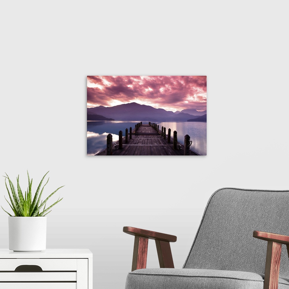 A modern room featuring Beautiful morning at spring of pier view before sunrise.