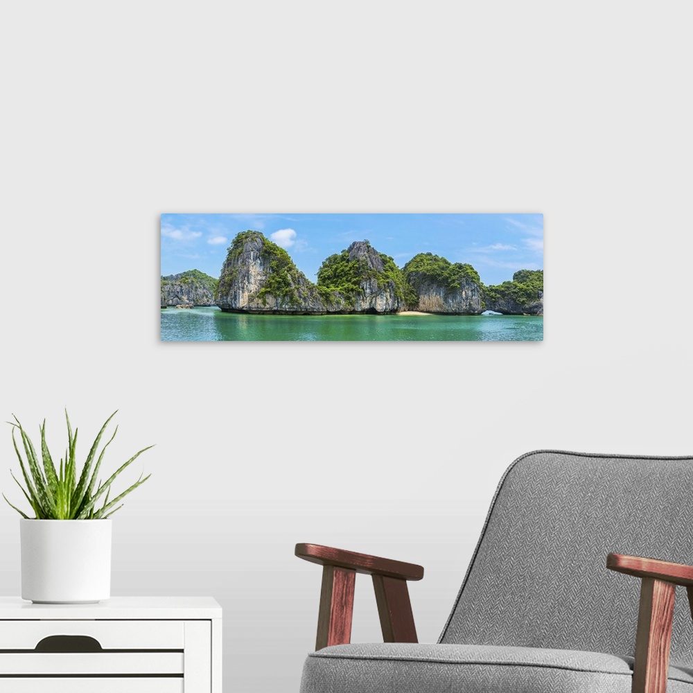 A modern room featuring Beautiful panorama of Halong bay, Vietnam, Southeast Asia.