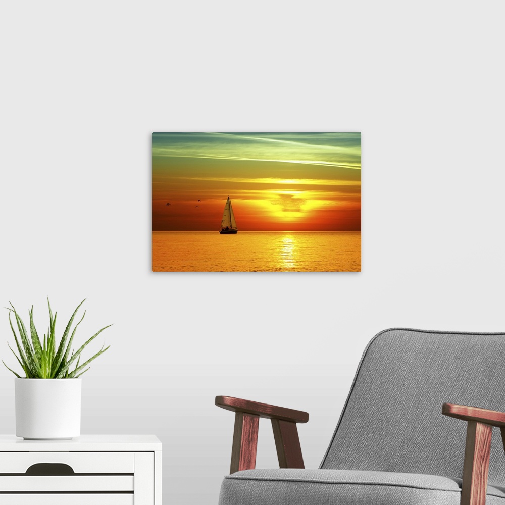 A modern room featuring Beautiful Sea Sunset