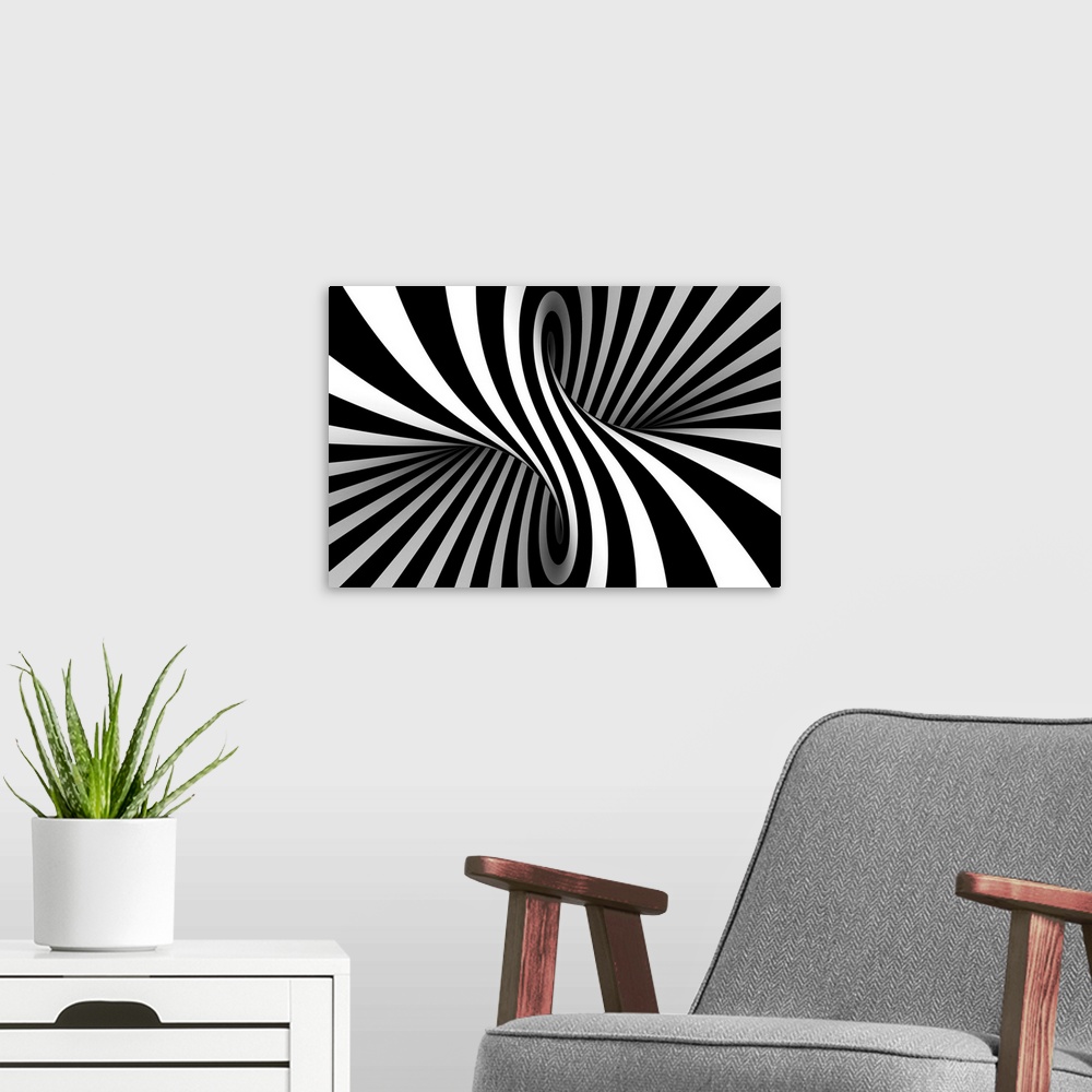 A modern room featuring Black and white abstract.