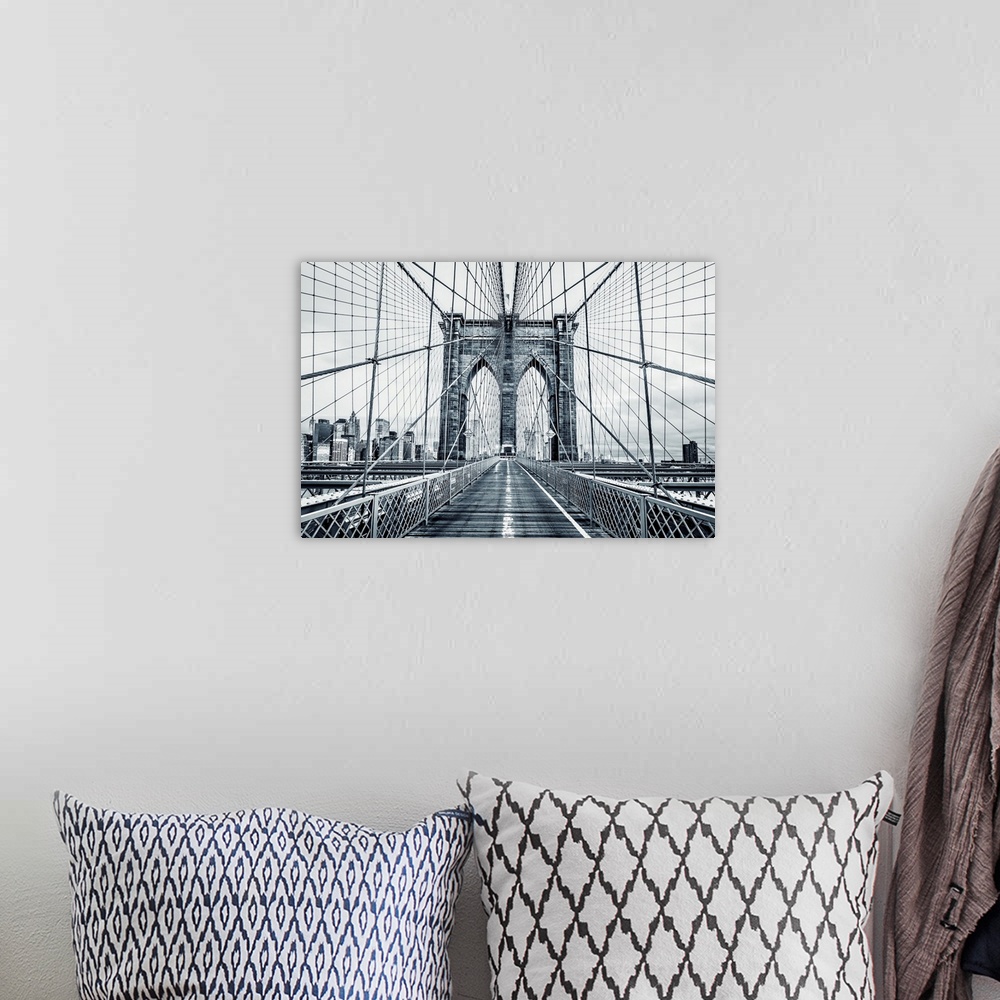 A bohemian room featuring Black And White Brooklyn Bridge