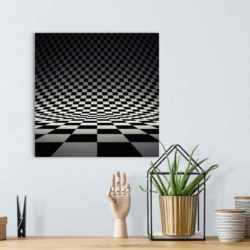 A bohemian room featuring Black and white checker. 3D rendered image.