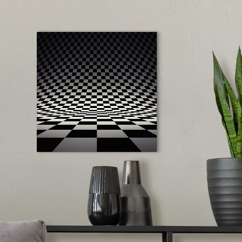 A modern room featuring Black and white checker. 3D rendered image.