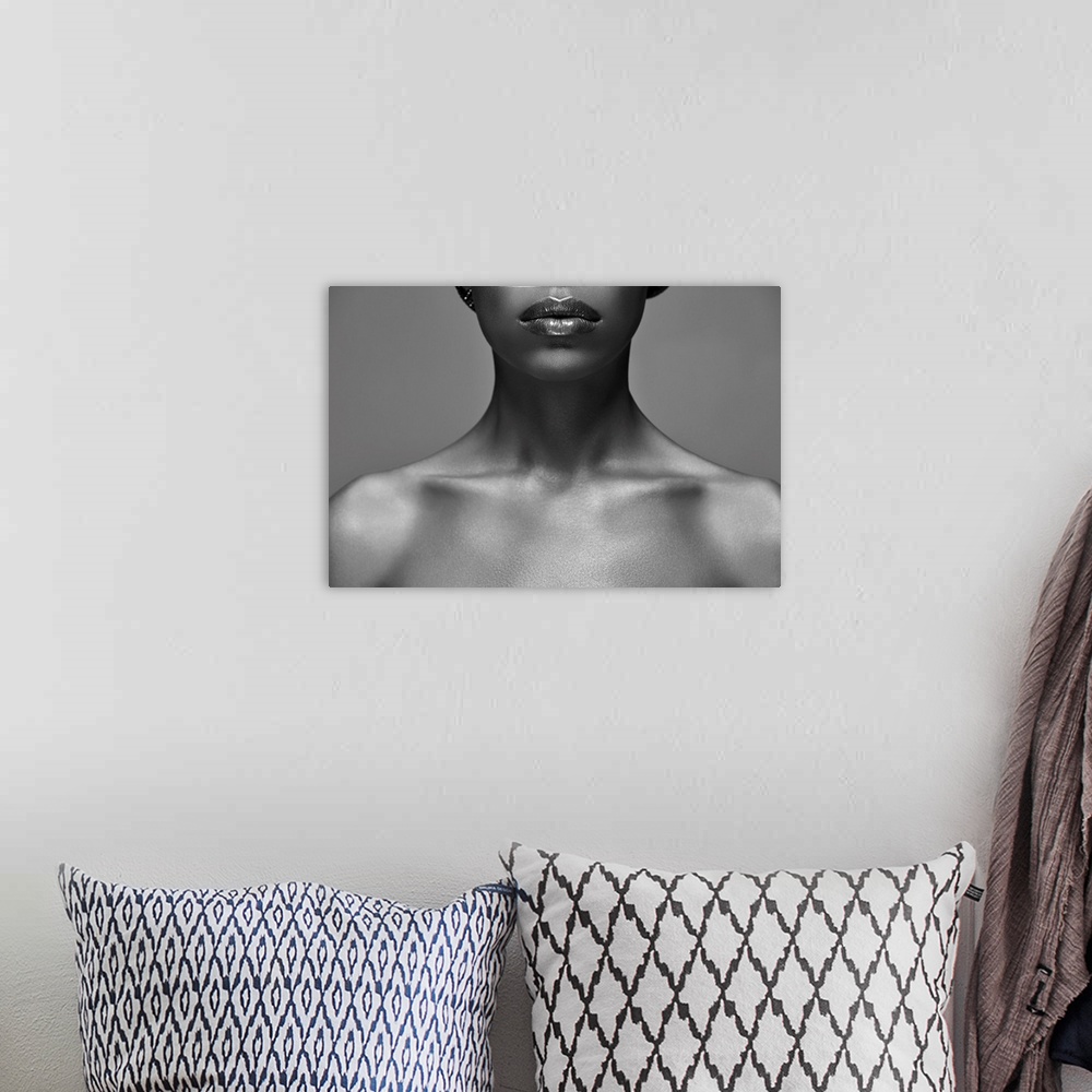 A bohemian room featuring Black And White Photo Of African-American Woman