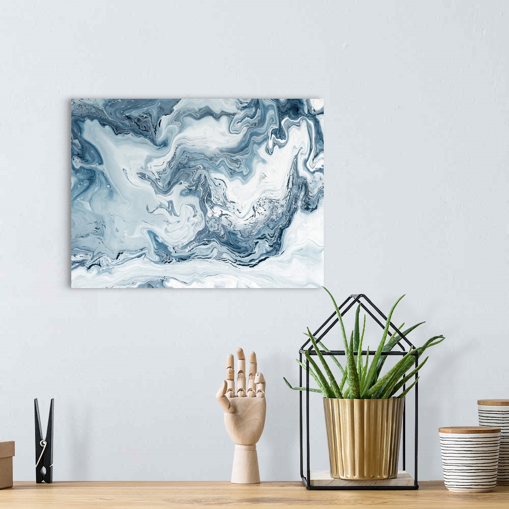 A bohemian room featuring Colorful abstract liquid painting of marble texture.