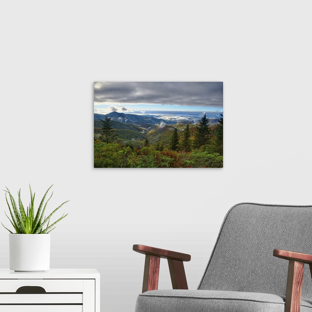 A modern room featuring Blue Ridge Parkway National Park At Sunrise In Autumn
