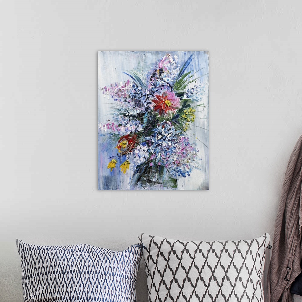A bohemian room featuring Blooming spring bouquet. Originally oil on canvas.