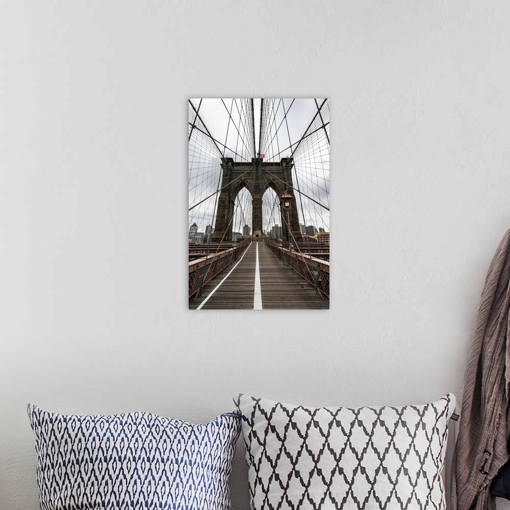 A bohemian room featuring Brooklyn bridge in New York, USA.