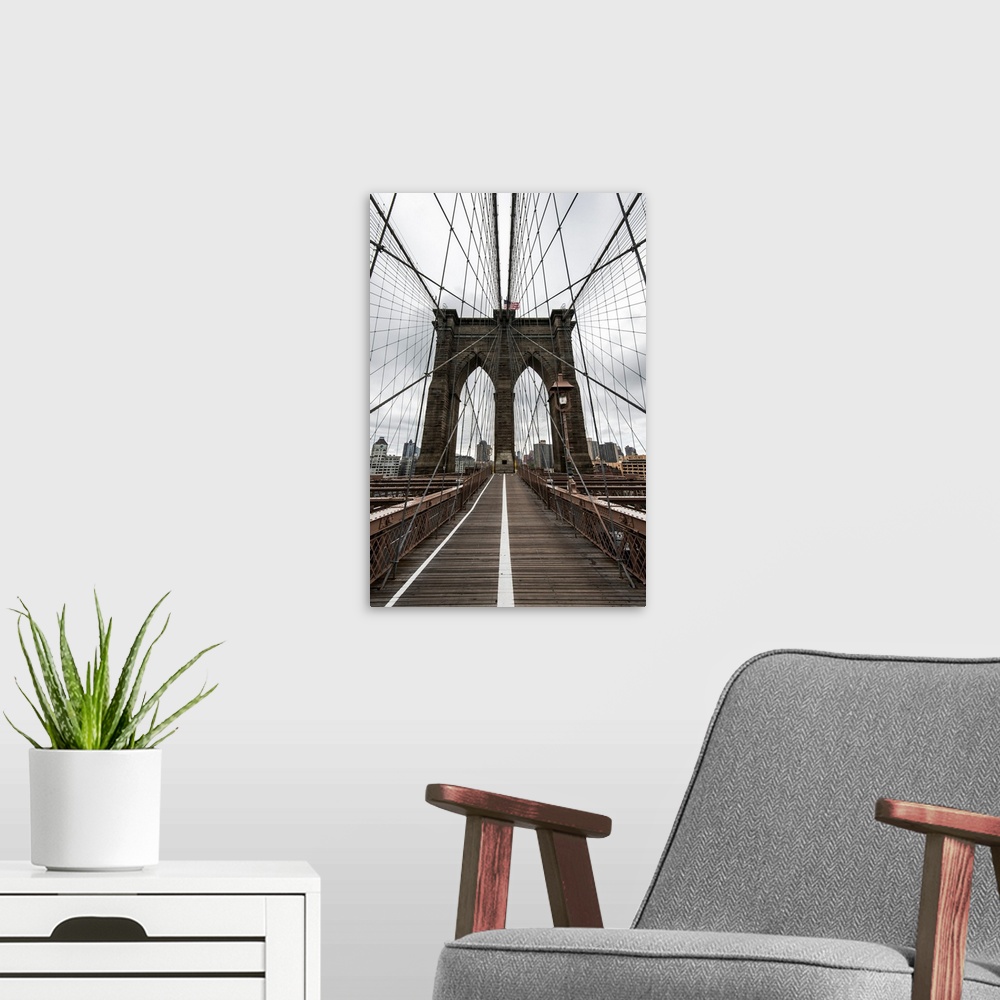 A modern room featuring Brooklyn bridge in New York, USA.