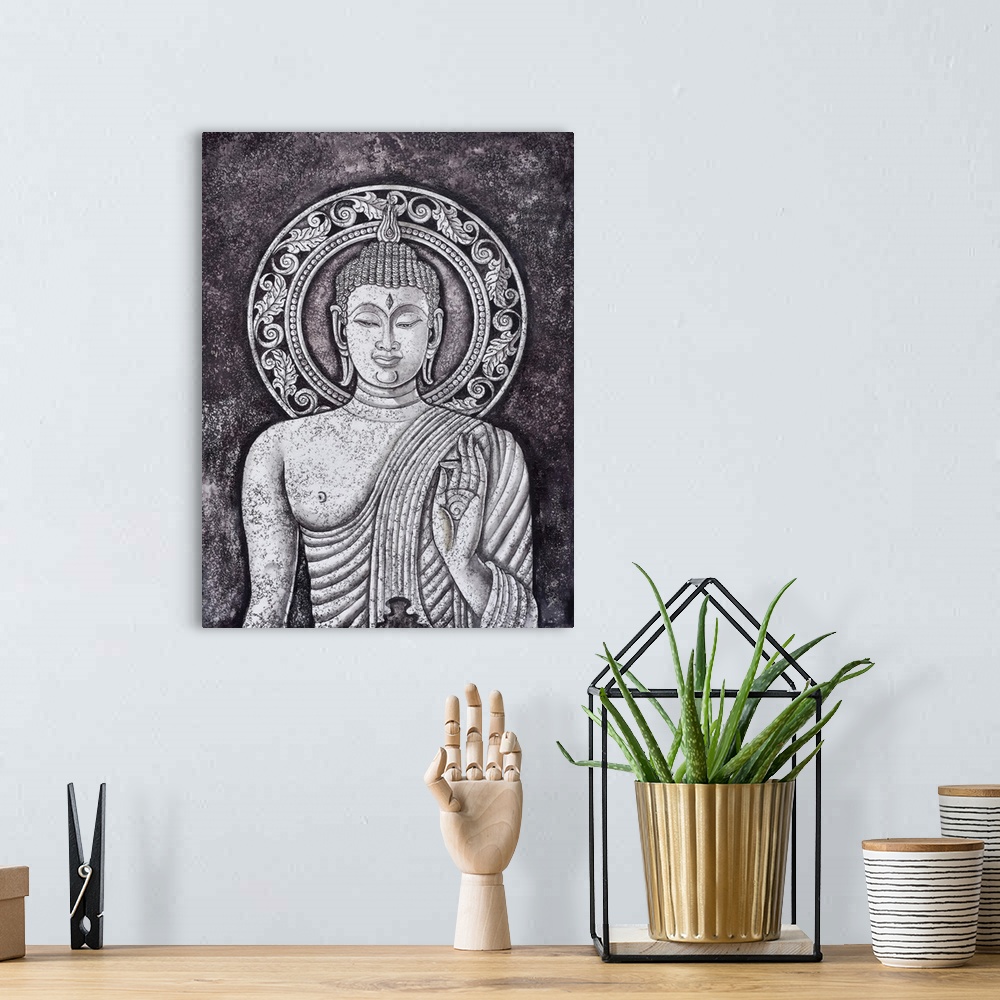 A bohemian room featuring Buddha statue, originally an acrylic painting on canvas.