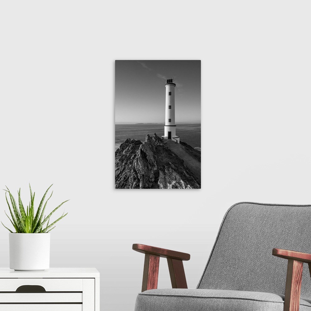 A modern room featuring Cabo home lighthouse, black and white.