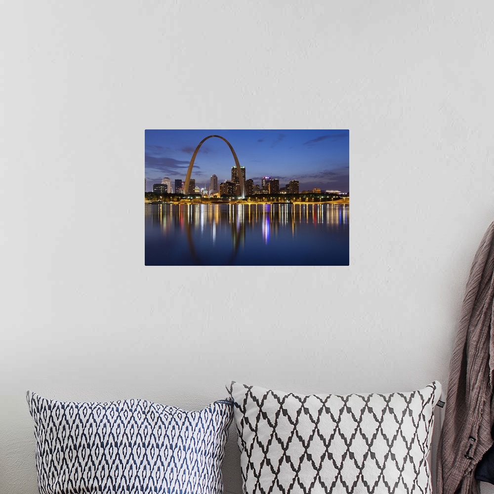 A bohemian room featuring Image of St. Louis downtown with Gateway Arch at twilight.