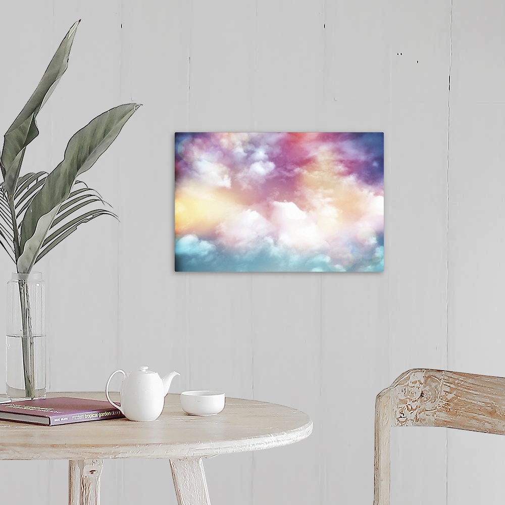 A farmhouse room featuring Colorful clouds with lens flare.