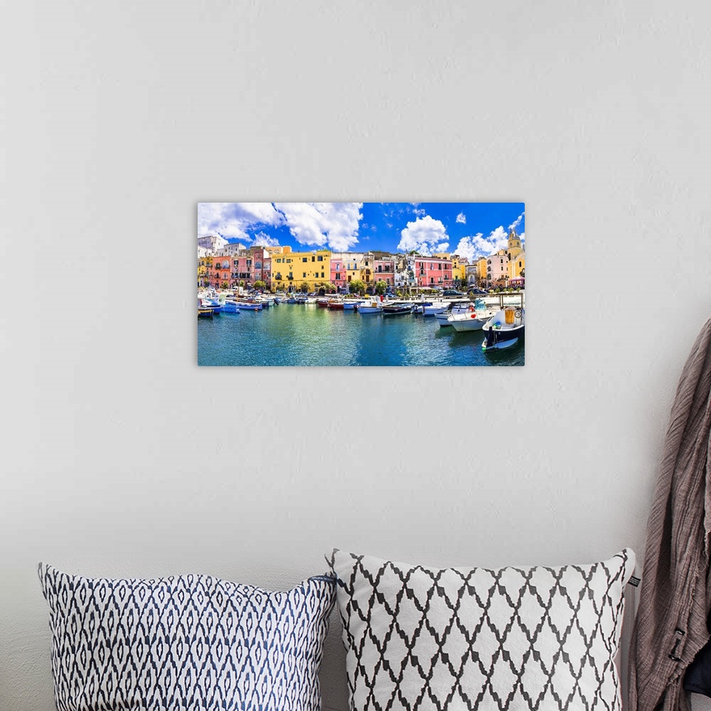 A bohemian room featuring Colorful Procida island, Italy.