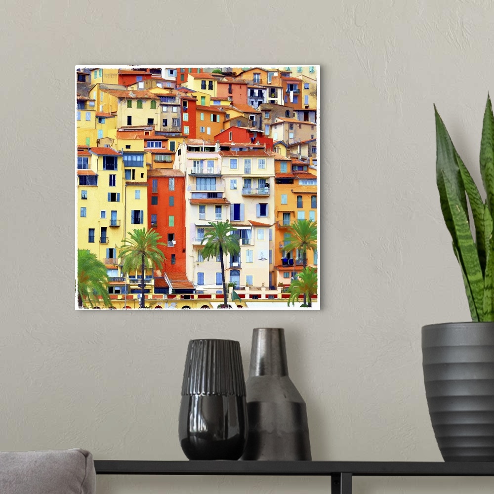 A modern room featuring Colorful houses of Menton.