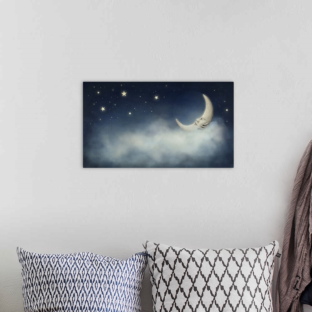 A bohemian room featuring Night time with the stars and the moon.