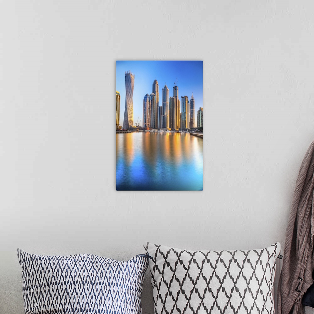 A bohemian room featuring Dubai Marina Skyline