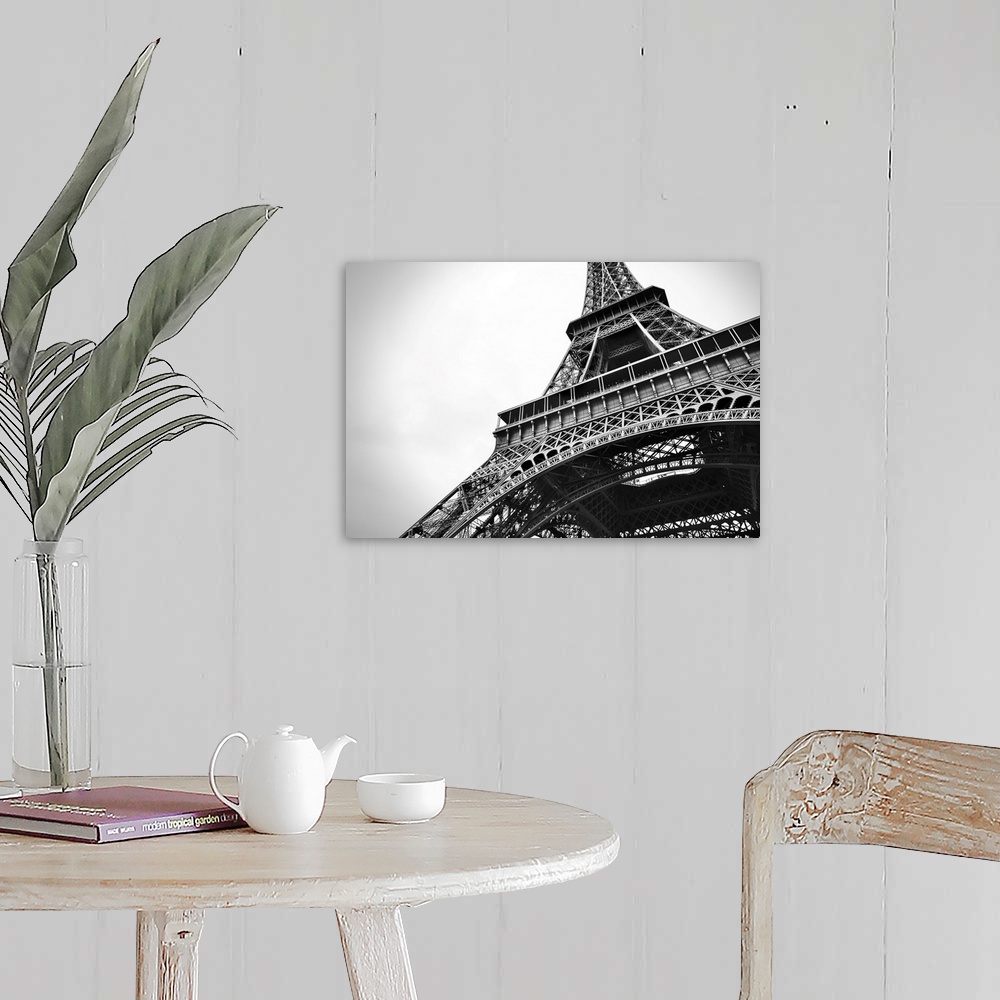 A farmhouse room featuring Amazing cityscape of Paris with the beautiful Eiffel tower in black and white in the foreground.