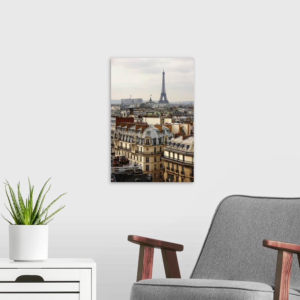 A modern room featuring Paris cityscape with Eiffel Tower and Great Palace.