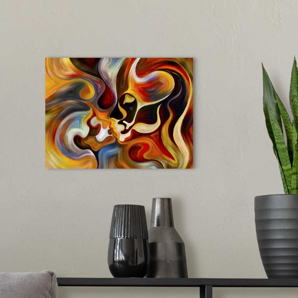 A modern room featuring Colors of the mind series. Design made of elements of human face, and colorful abstract shapes to...