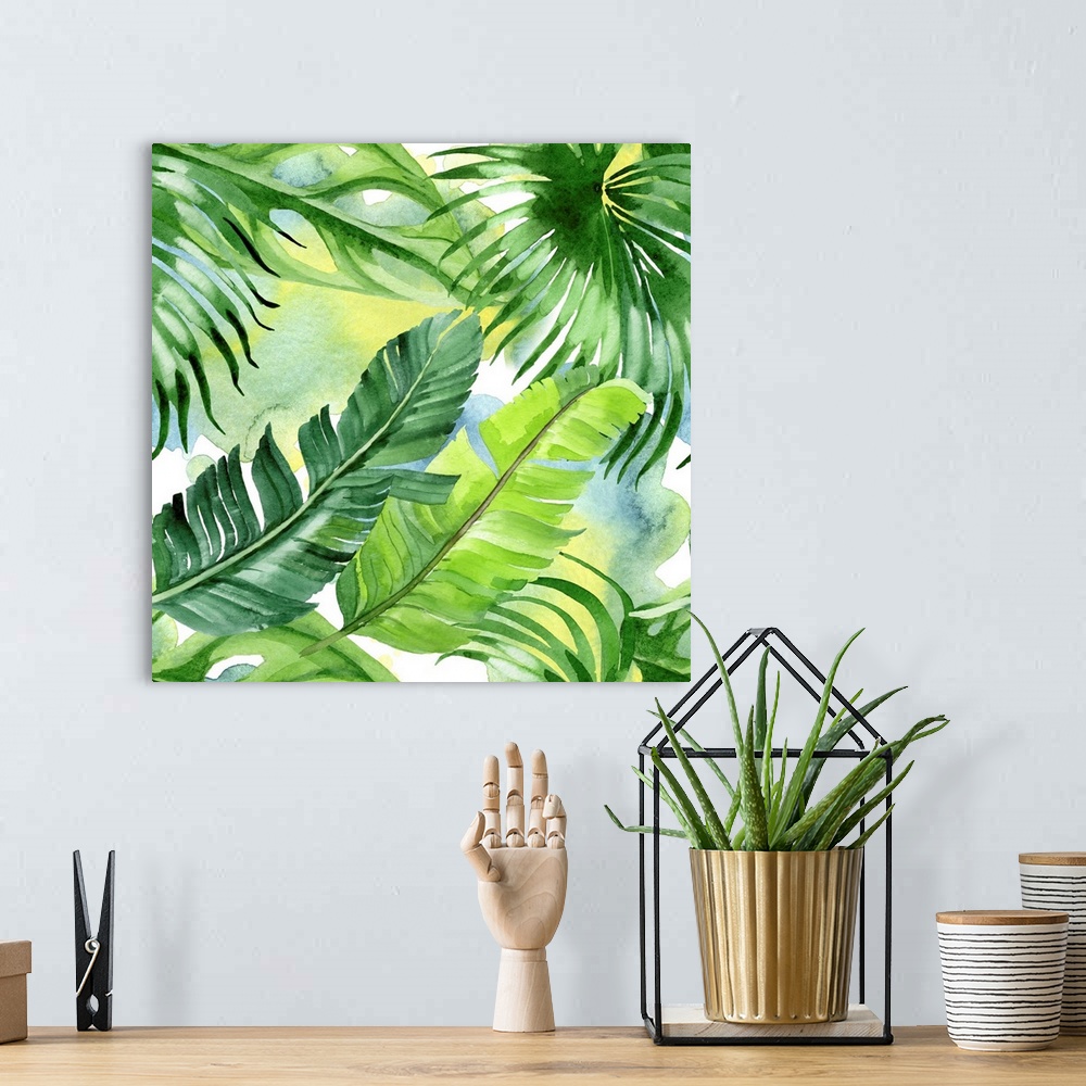 A bohemian room featuring Exotic Tropical Hawaiian Palm Tree Leaves