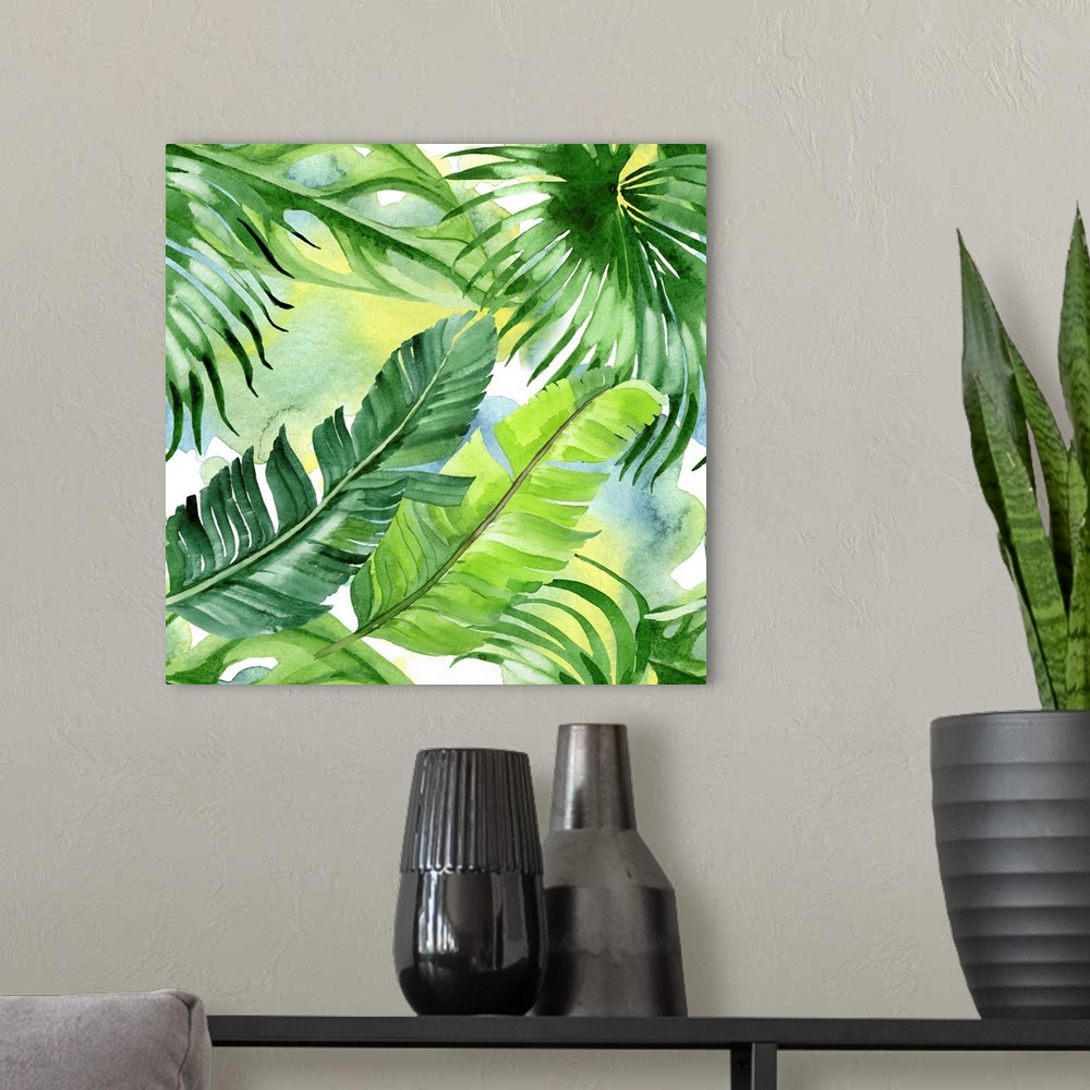A modern room featuring Exotic Tropical Hawaiian Palm Tree Leaves