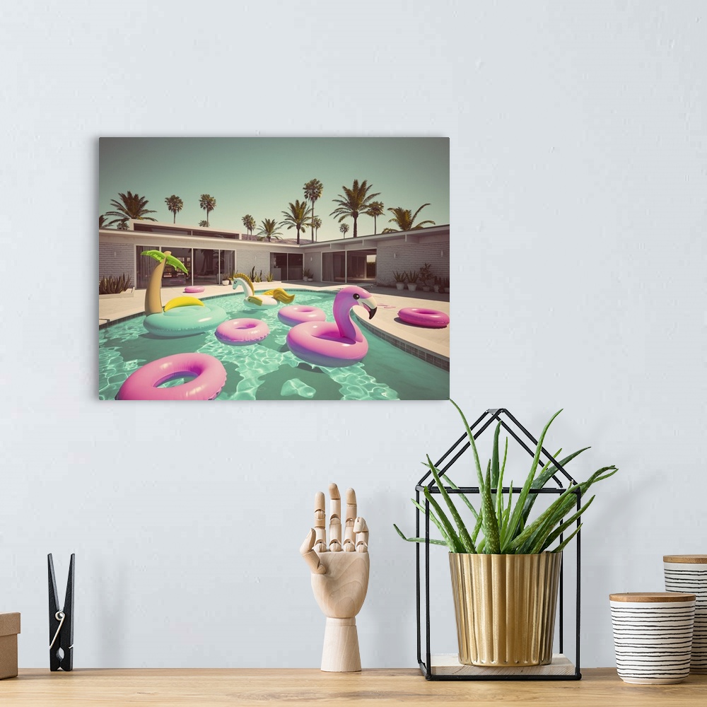 A bohemian room featuring Floats In A Retro Style Pool