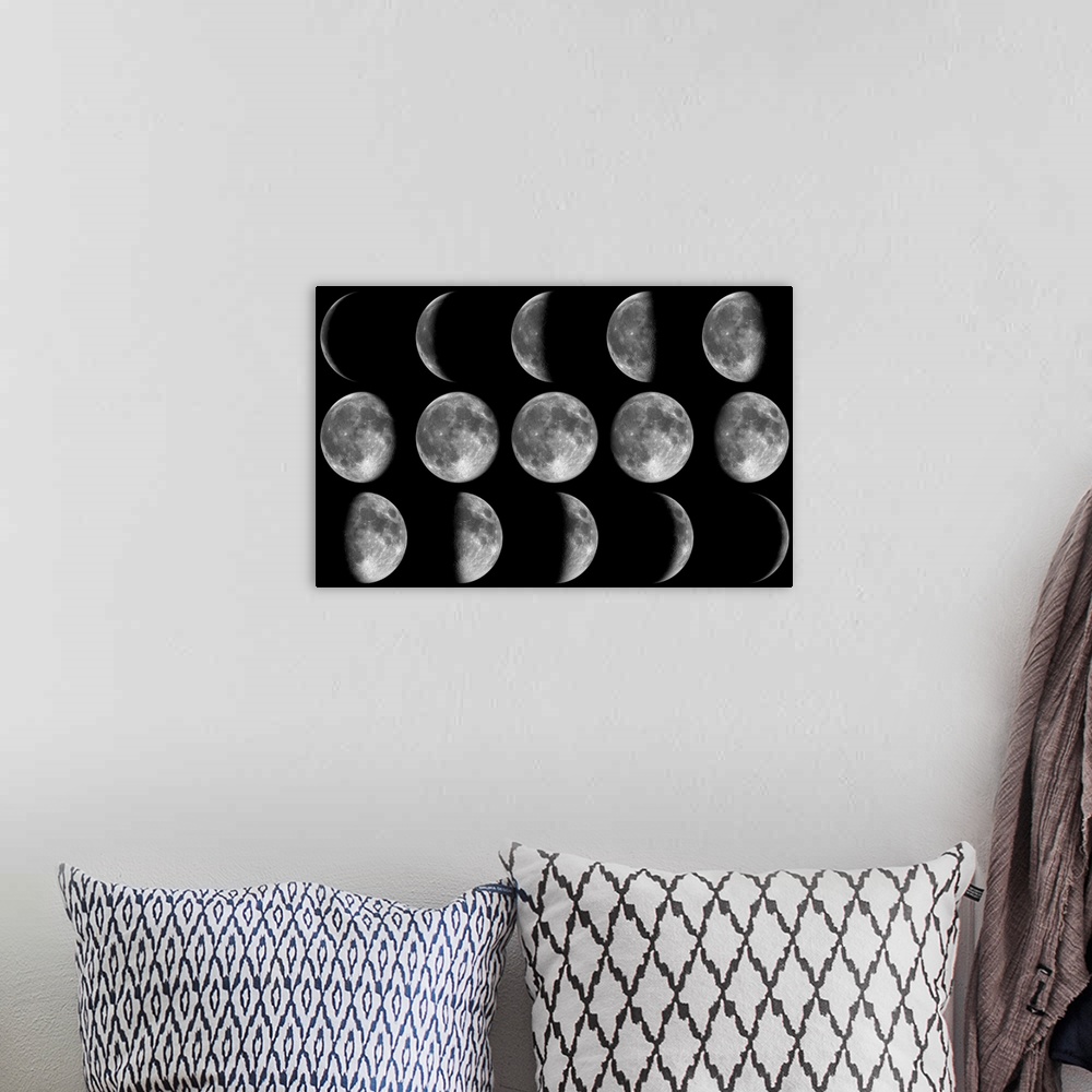 A bohemian room featuring The different phases of our moon during one month.