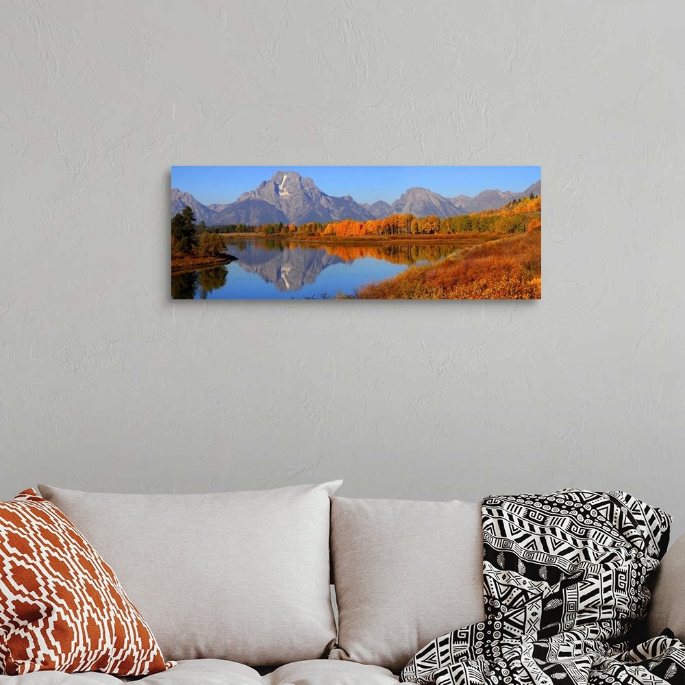 A bohemian room featuring Grand Tetons National Park from Oxbow bend.