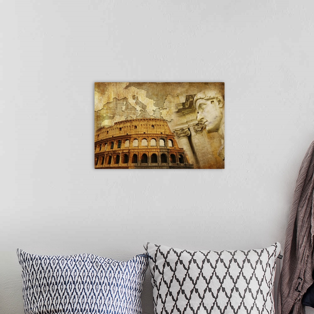 A bohemian room featuring Great Roman Empire - conceptual collage in retro style.