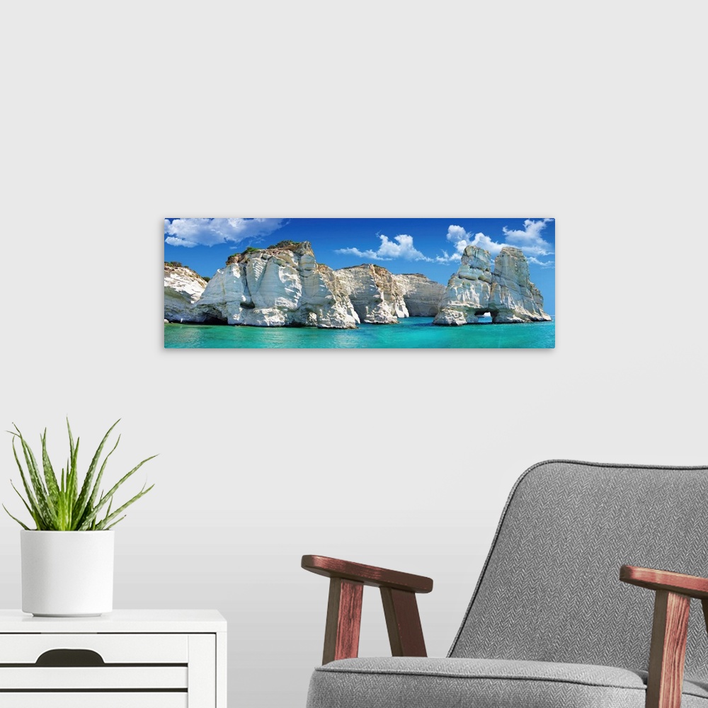 A modern room featuring Greek holidays - beautiful island Milos.