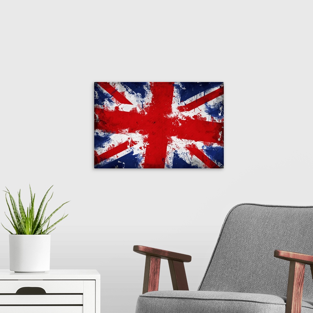 A modern room featuring Grunge Great Britain flag, image is overlaying a detailed grungy texture.